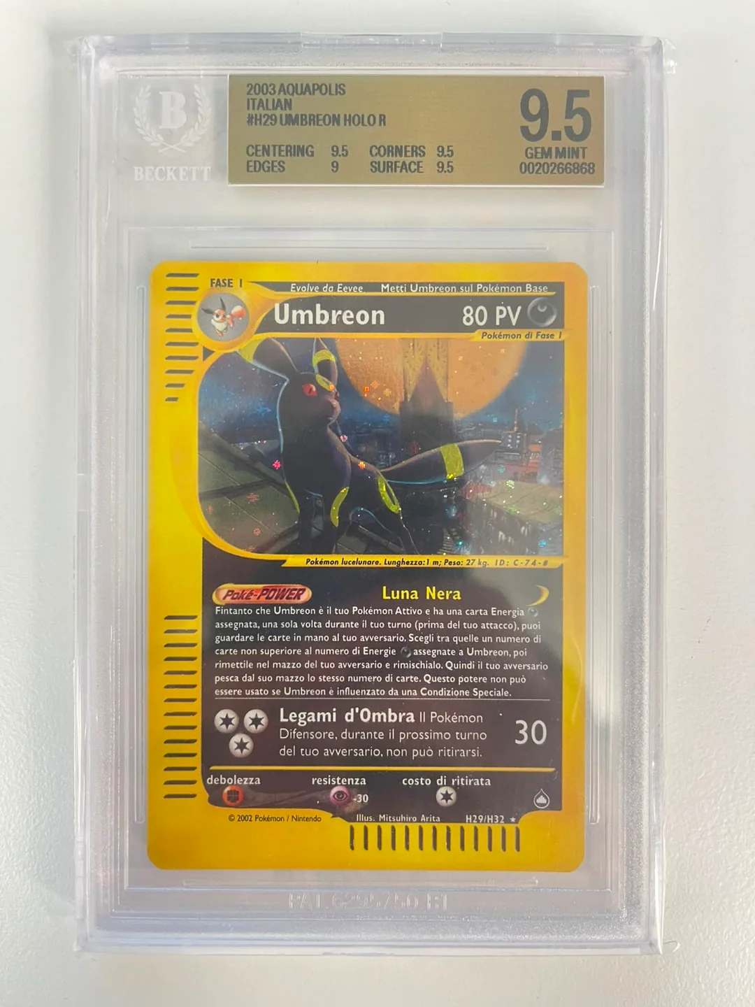 Umbreon Holo Aquapolis ITA BGS 9.5